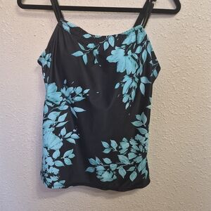 Source Unknown Black and Blue Floral Swim Tankini Set With Swim Shorts